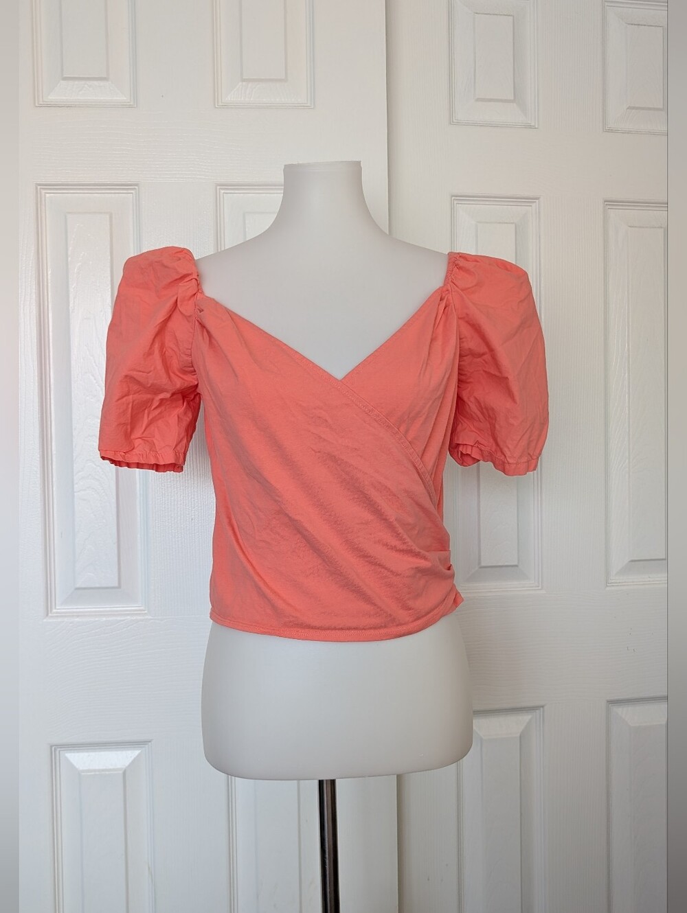 Anthropologie Coral Puff-Sleeve Wrap Top
